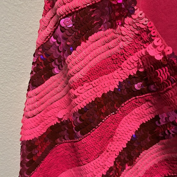 LIV FOSTER V-Neck Halter Sequin Stripe Pink Mini Dress, Size 6 - Picture 9 of 12